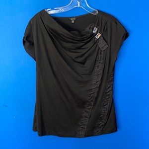 TEENFLO Black Cotton Cap Sleeve T Shirt with Crystal & Inset Panels Sz M